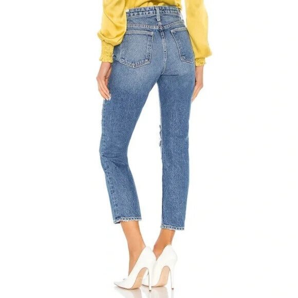 Lovers + Friends Jeans Logan High Rise Tapered Blue Distressed Hollywood - Picture 2 of 12